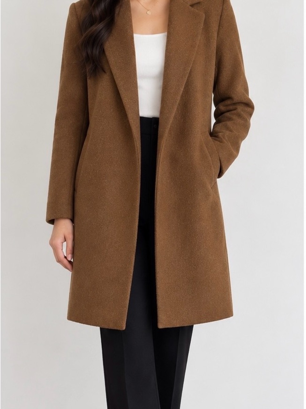 Zara Camel Brown Single-Breasted Wool-Blend Trench Coat
